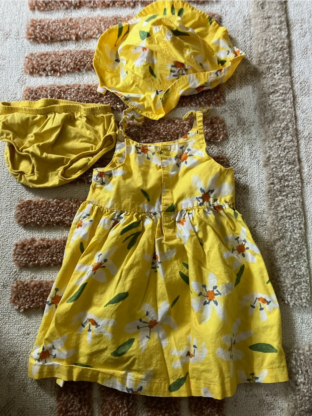Carter's | Yellow Floral Dress Matching Hat | 18 Months